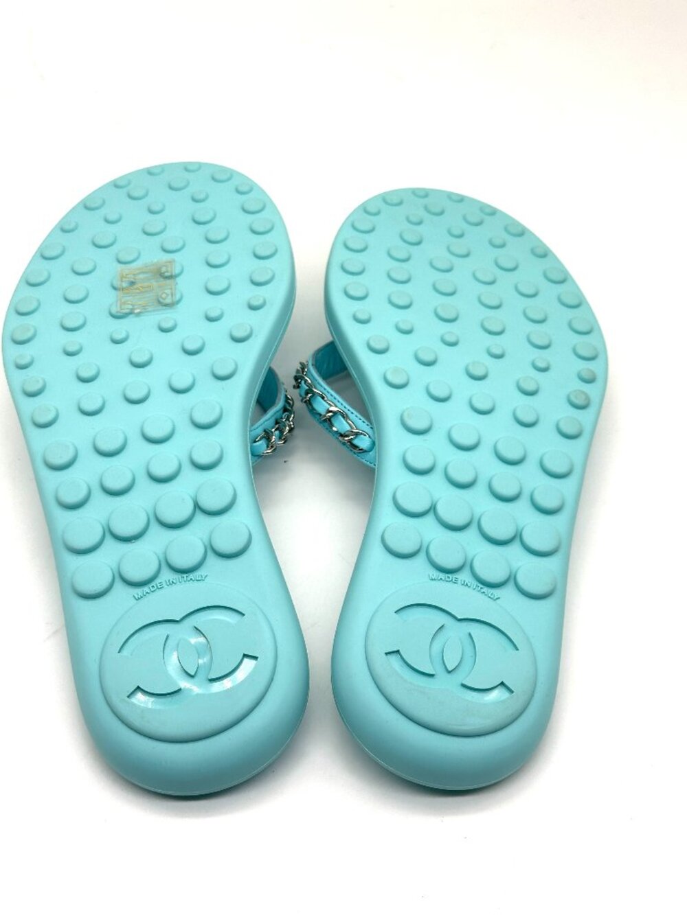 CHANEL 21S Leather Chain Terry Flip Flop Thong Flat Sandals Shoes - Picture 11 of 14